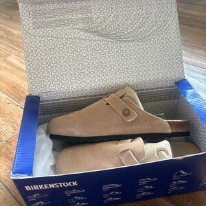Birkenstock Tan Suede Clogs